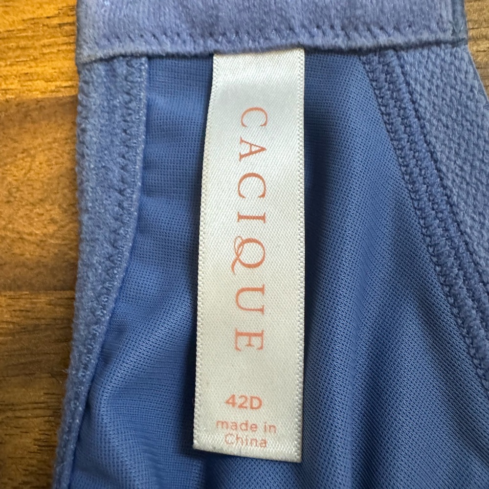 Cacique 42D Simply Wire Free Tshirt Bra Blue with White and Green Lace Trim - Picture 4 of 6